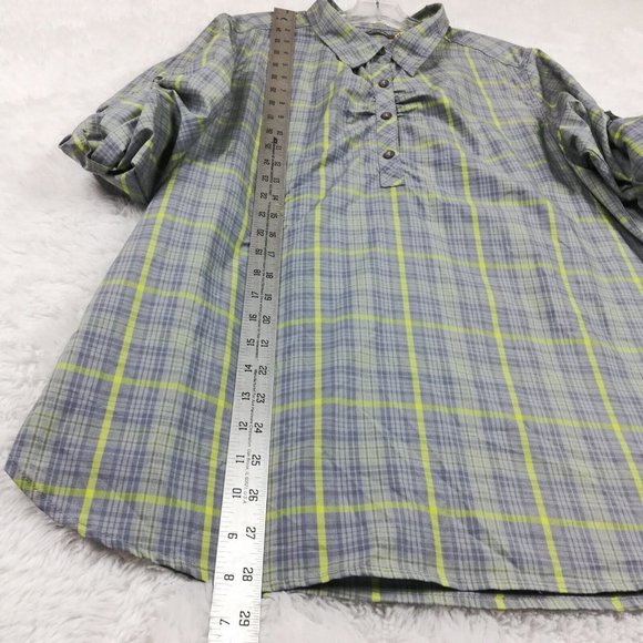 Cabelas Womens Shirt Button Down Blue Gray Plaid Long Sleeve Collar Round Hem XL - Picture 4 of 10